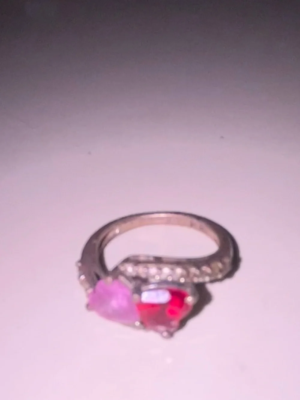 Silver Heart Twin-Stone Pink & Red Ring